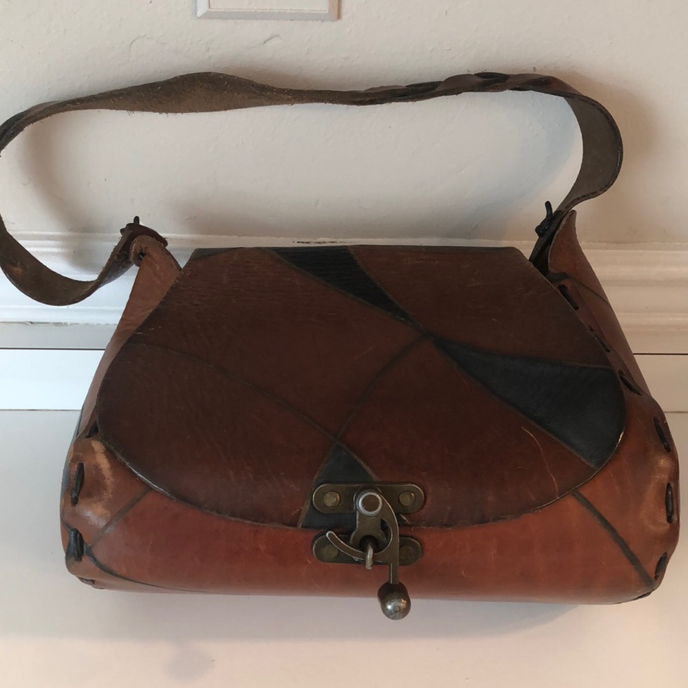 Vintage Brown and Black Leather Shoulder Bag
